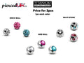 Titanium Crystal Piercing Balls: Lip Labret, Barbell Attachment - 3pcs