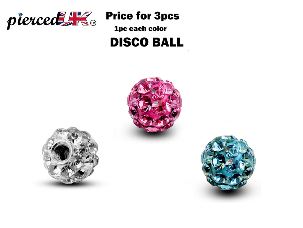 Titanium Crystal Piercing Balls: Lip Labret, Barbell Attachment - 3pcs