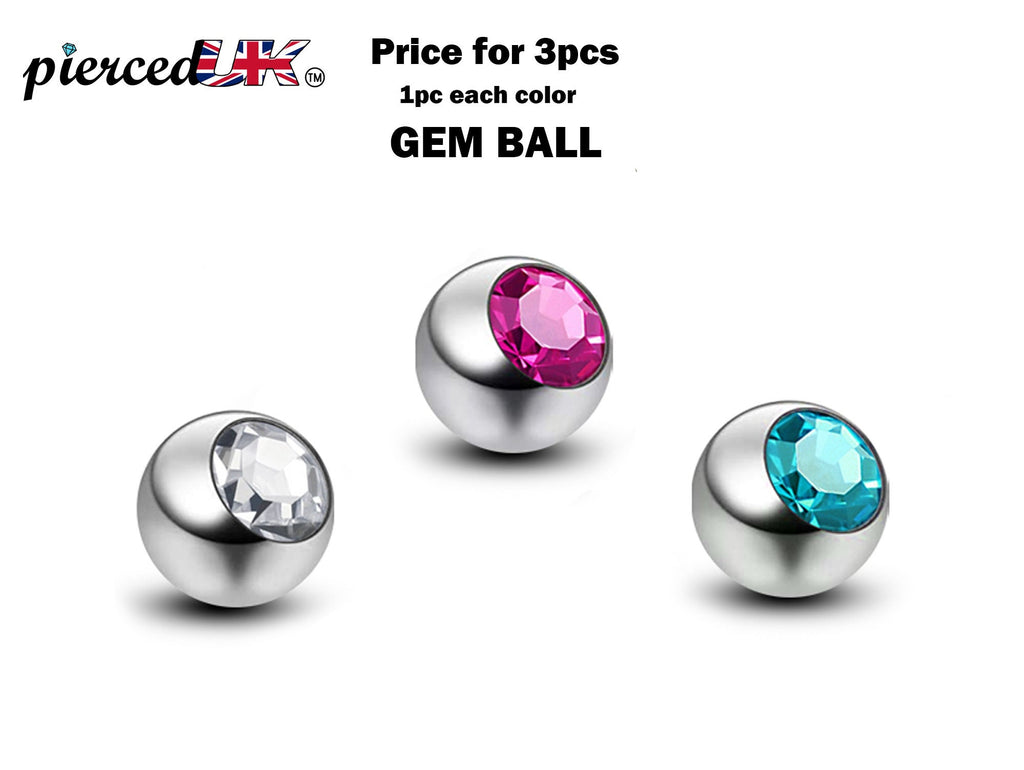 Titanium Crystal Piercing Balls: Lip Labret, Barbell Attachment - 3pcs