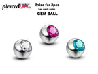 Titanium Crystal Piercing Balls: Lip Labret, Barbell Attachment - 3pcs