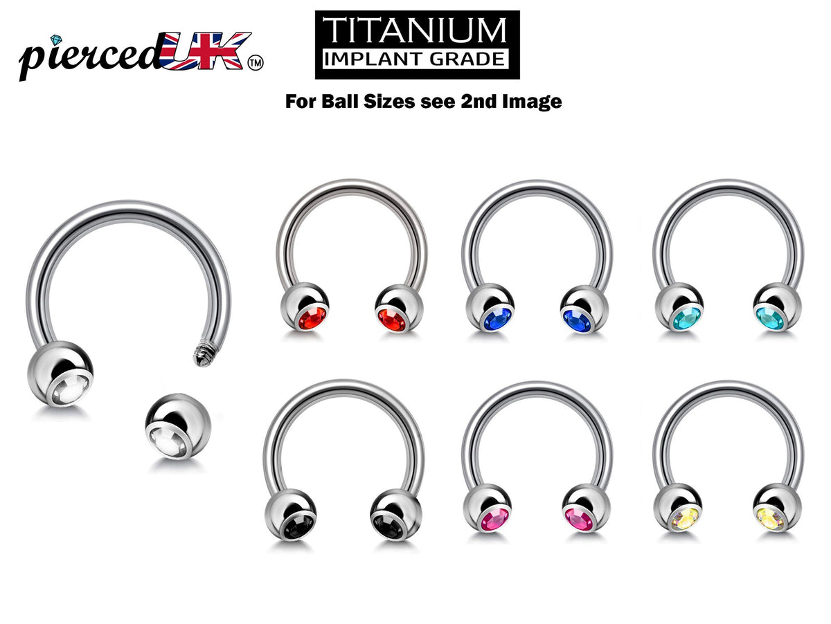 Titanium Circular Barbell with Gem Balls: Horseshoe Piercing (18g-14g)