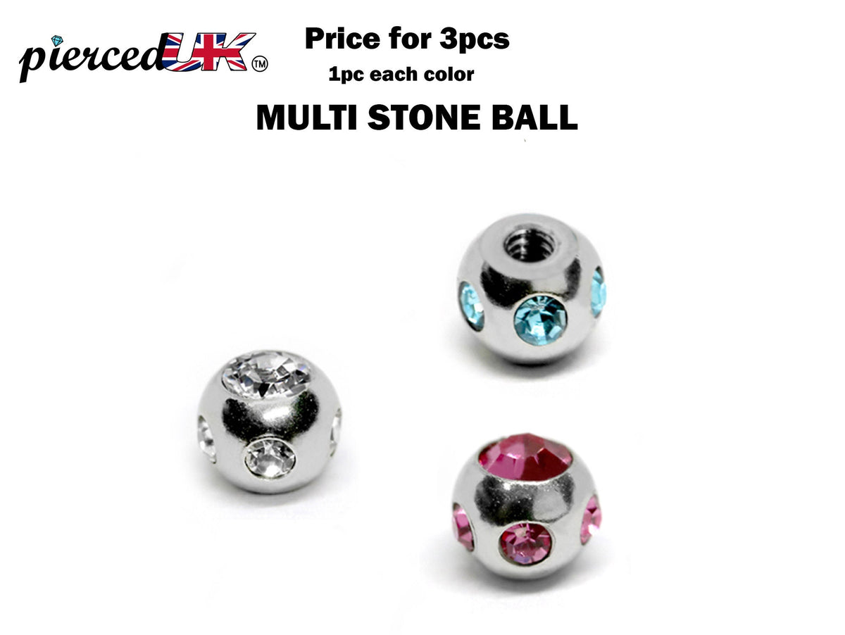 Titanium Crystal Piercing Balls: Lip Labret, Barbell Attachment - 3pcs