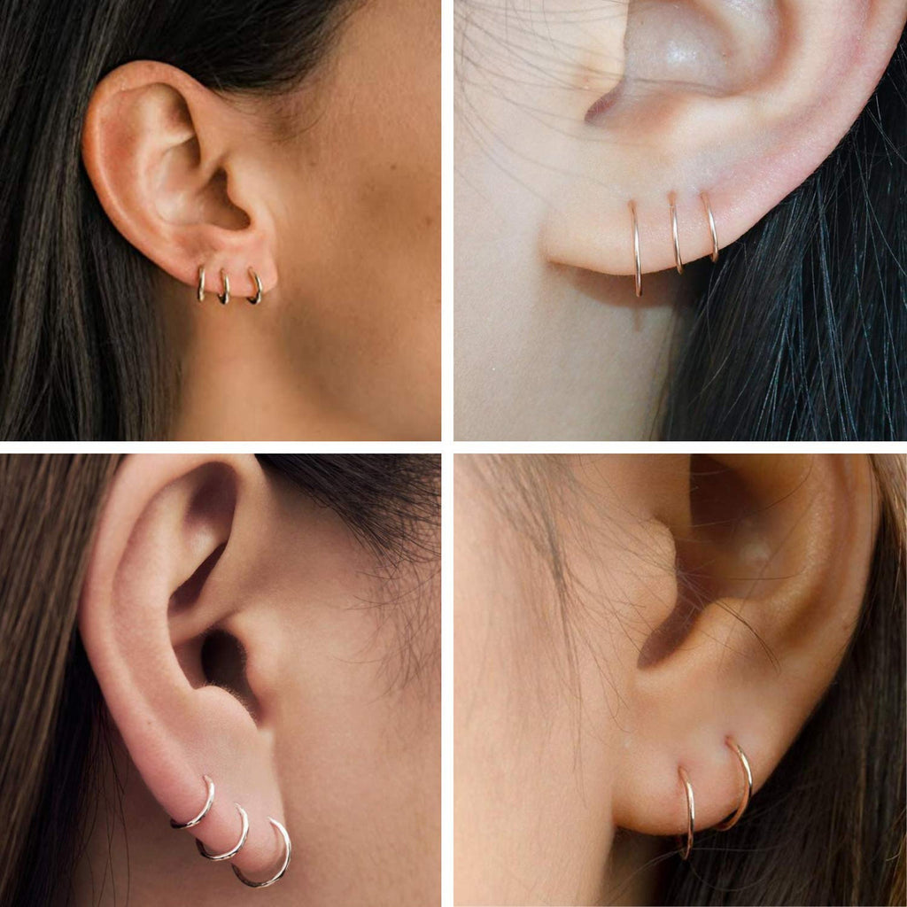 Sterling Silver Hoop Earrings Set: Gold, Rose Gold, 12-16mm (3 Pairs)