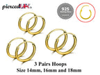 Huggie Hoop Earrings Silver - Set of 3 Pairs Hoop Earrings for Women - Comes in Sizes of 14mm, 16mm and 18mm - Silver, Gold, Rose Gold