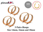 Huggie Hoop Earrings Silver - Set of 3 Pairs Hoop Earrings for Women - Comes in Sizes of 14mm, 16mm and 18mm - Silver, Gold, Rose Gold