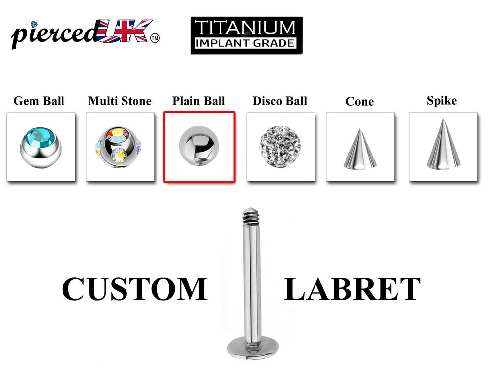 Titanium Labret Stud: Custom Lip Piercing, 16g/14g, Spike/Ball