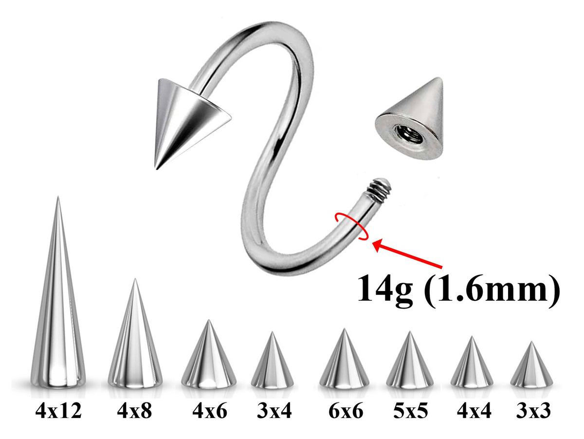 Spike Cone Surgical Steel Spiral Barbell: Eyebrow, Nipple, Conch Piercing