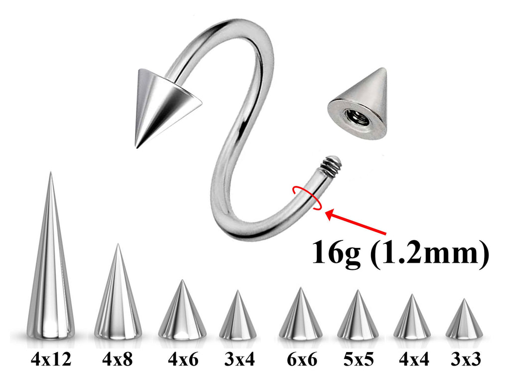 Spike Cone Surgical Steel Spiral Barbell: Eyebrow, Nipple, Conch Piercing