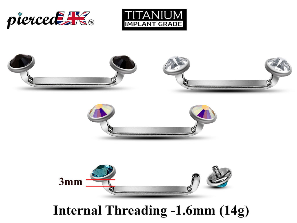Titanium Staple Barbell: Flat Surface Dermal Piercing with Pyramid Crystal