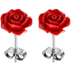 Resin Rose Stud Earrings: Stainless Steel Flower Jewelry (10mm)