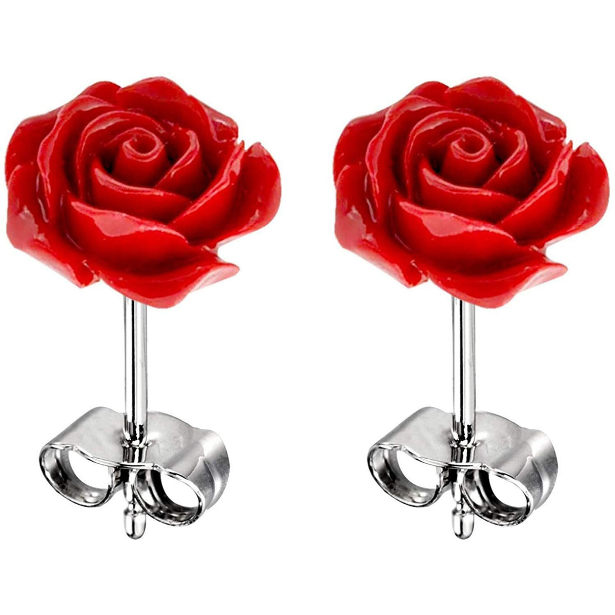 Resin Rose Stud Earrings: Stainless Steel Flower Jewelry (10mm)