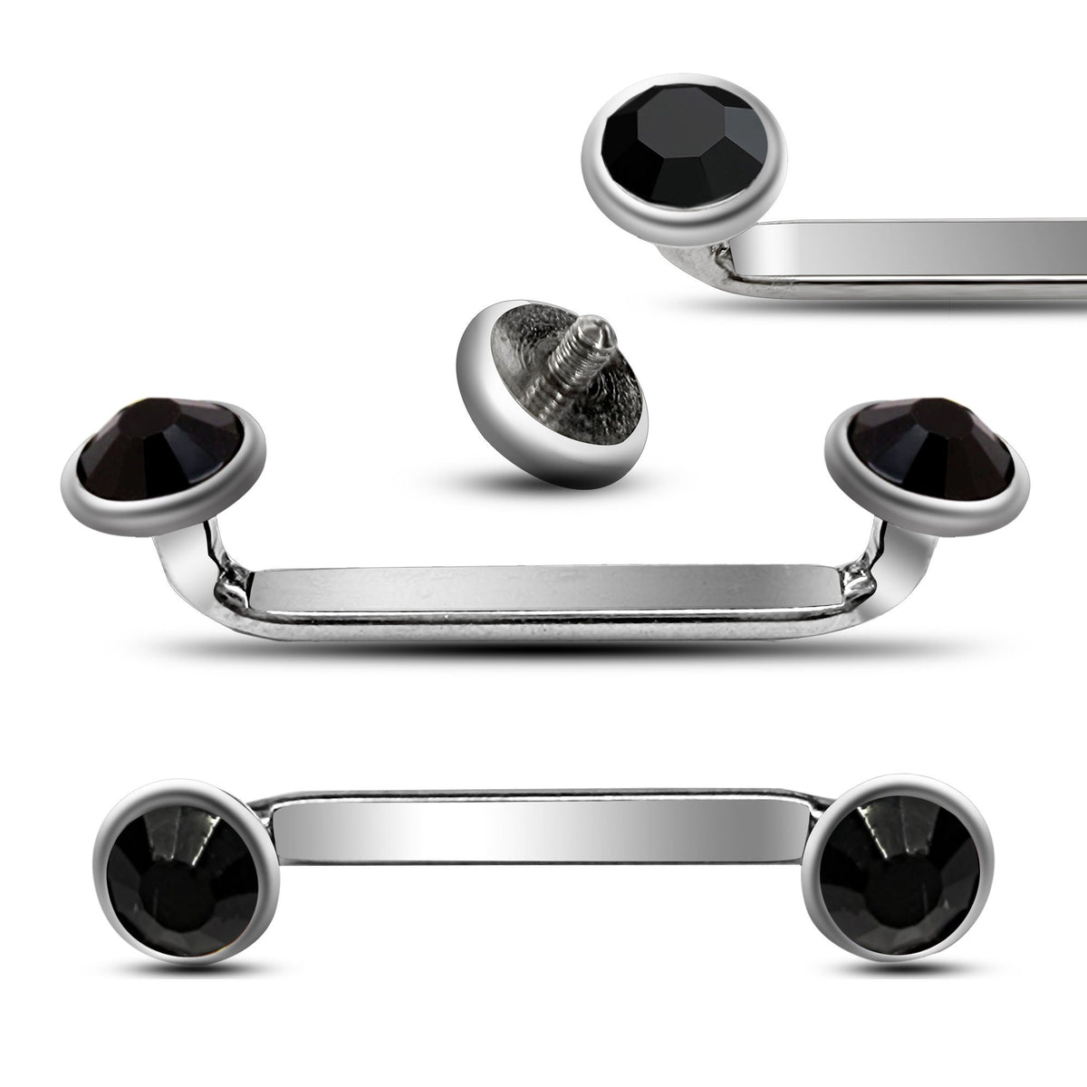 Titanium Staple Barbell: Flat Surface Dermal Piercing with Pyramid Crystal