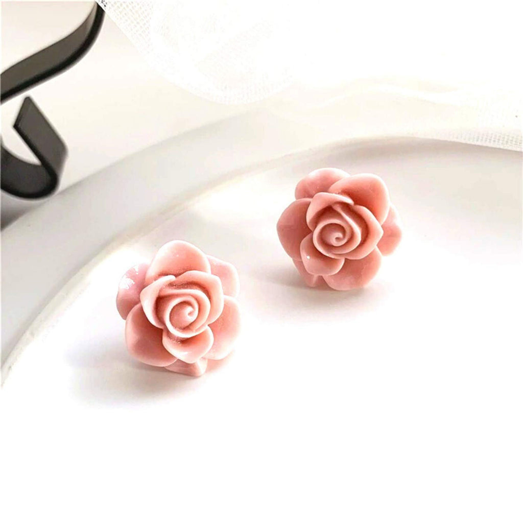 Resin Rose Stud Earrings: Stainless Steel Flower Jewelry (10mm)