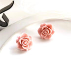 Resin Rose Stud Earrings: Stainless Steel Flower Jewelry (10mm)