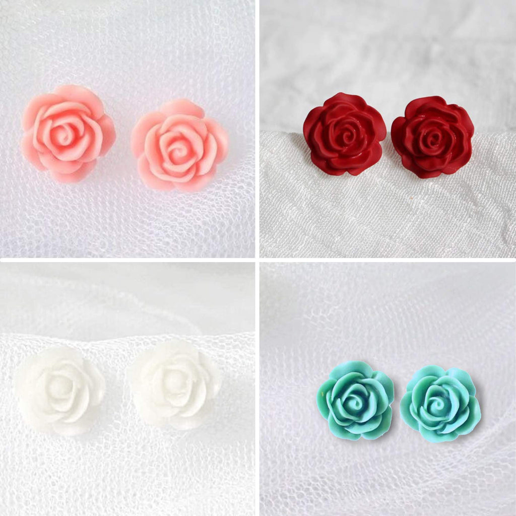 Resin Rose Stud Earrings: Stainless Steel Flower Jewelry (10mm)