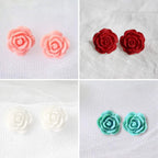 Resin Rose Stud Earrings: Stainless Steel Flower Jewelry (10mm)