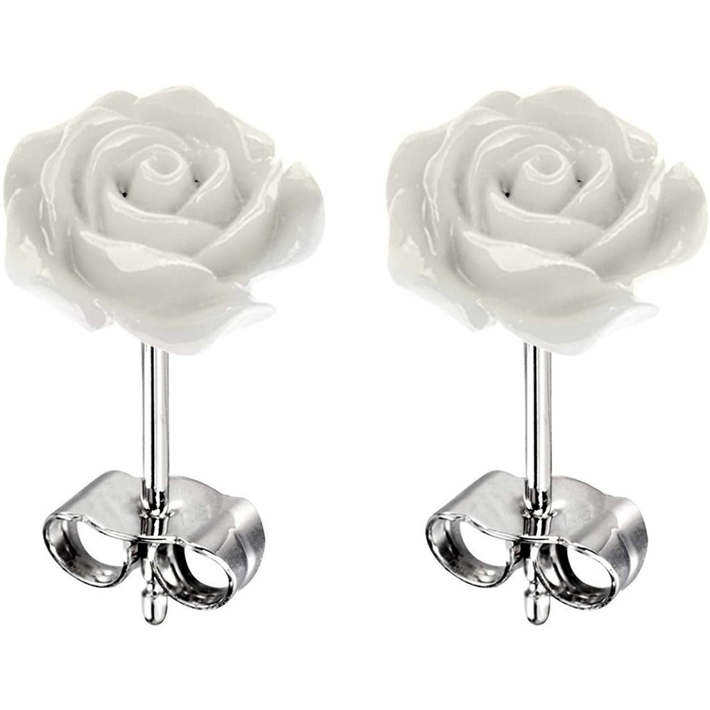 Resin Rose Stud Earrings: Stainless Steel Flower Jewelry (10mm)