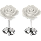 Resin Rose Stud Earrings: Stainless Steel Flower Jewelry (10mm)