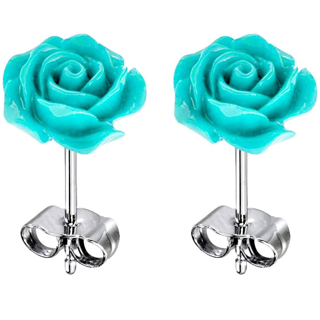 Resin Rose Stud Earrings: Stainless Steel Flower Jewelry (10mm)