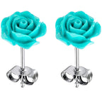 Resin Rose Stud Earrings: Stainless Steel Flower Jewelry (10mm)