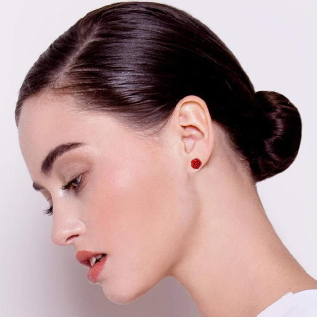 Resin Rose Stud Earrings: Stainless Steel Flower Jewelry (10mm)