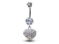 Silver Heart Dangle Belly Ring: CZ Crystal Navel Jewelry (16g)