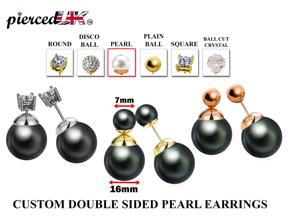 Double Pearl Earrings: Dark Grey Front Back Ear Jacket