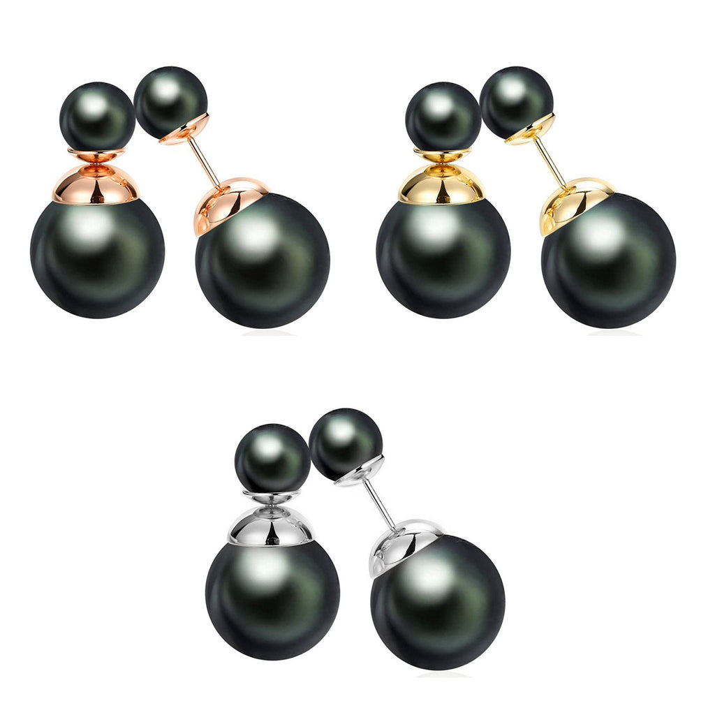 Double Pearl Earrings: Dark Grey Front Back Ear Jacket