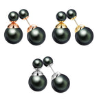 Double Pearl Earrings: Dark Grey Front Back Ear Jacket