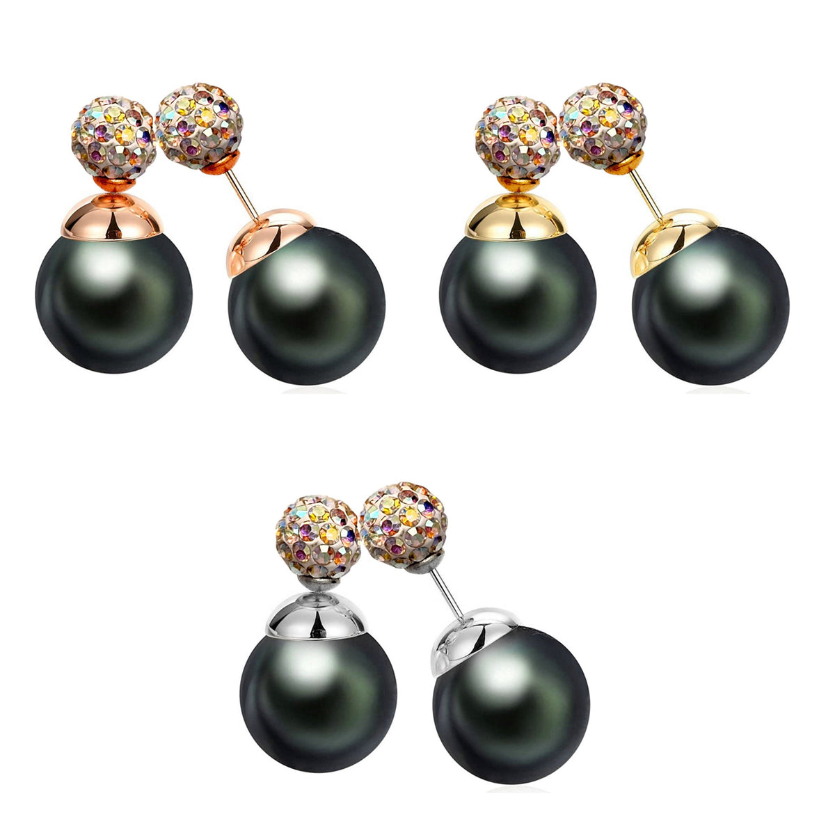 Double Pearl Earrings: Dark Grey Front Back Ear Jacket