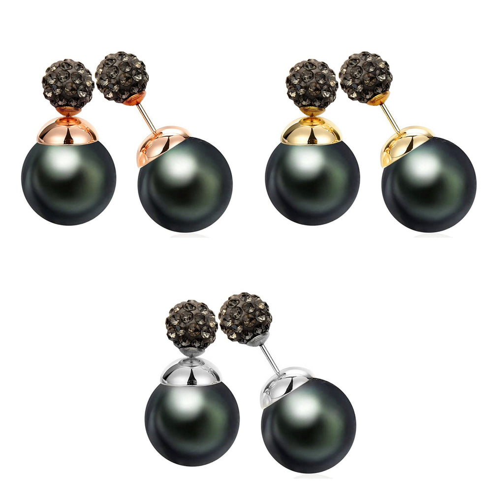 Double Pearl Earrings: Dark Grey Front Back Ear Jacket