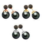 Double Pearl Earrings: Dark Grey Front Back Ear Jacket