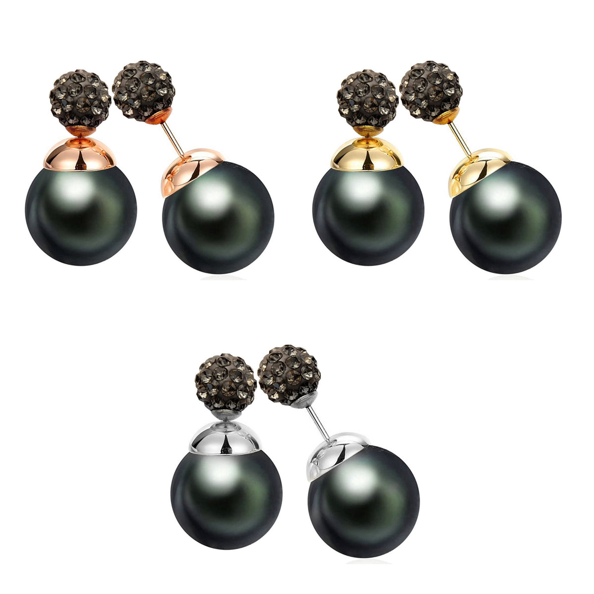 Double Pearl Earrings: Dark Grey Front Back Ear Jacket
