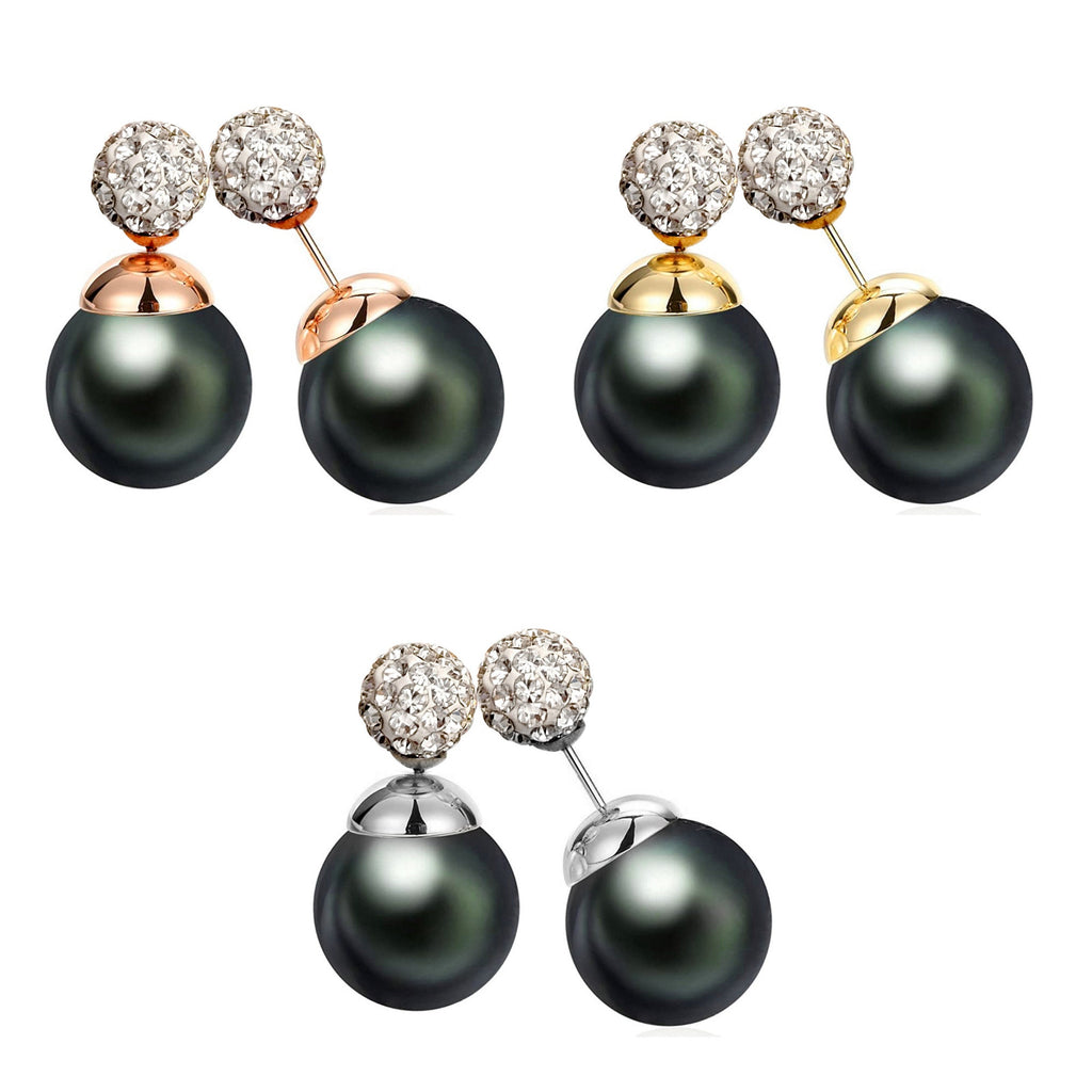 Double Pearl Earrings: Dark Grey Front Back Ear Jacket