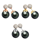 Double Pearl Earrings: Dark Grey Front Back Ear Jacket