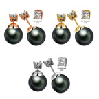 Double Pearl Earrings: Dark Grey Front Back Ear Jacket