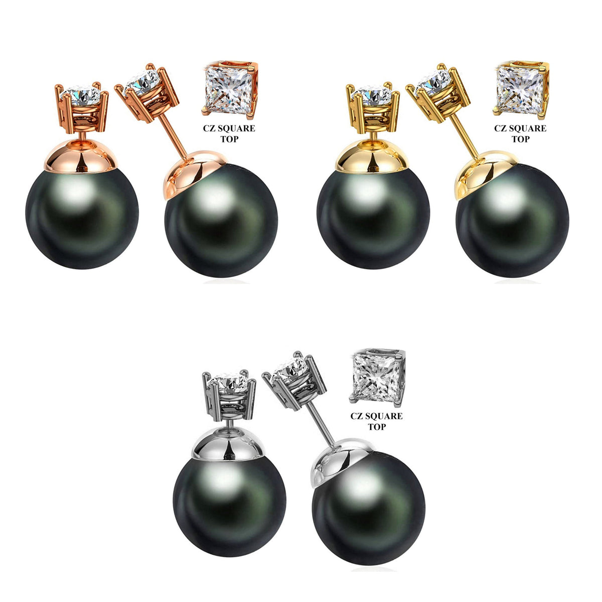 Double Pearl Earrings: Dark Grey Front Back Ear Jacket