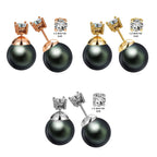 Double Pearl Earrings: Dark Grey Front Back Ear Jacket