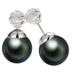 Double Pearl Earrings: Dark Grey Front Back Ear Jacket