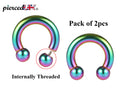 Rainbow Horseshoe Septum Ring: Surgical Steel Piercing (2pcs, 10g-0g)