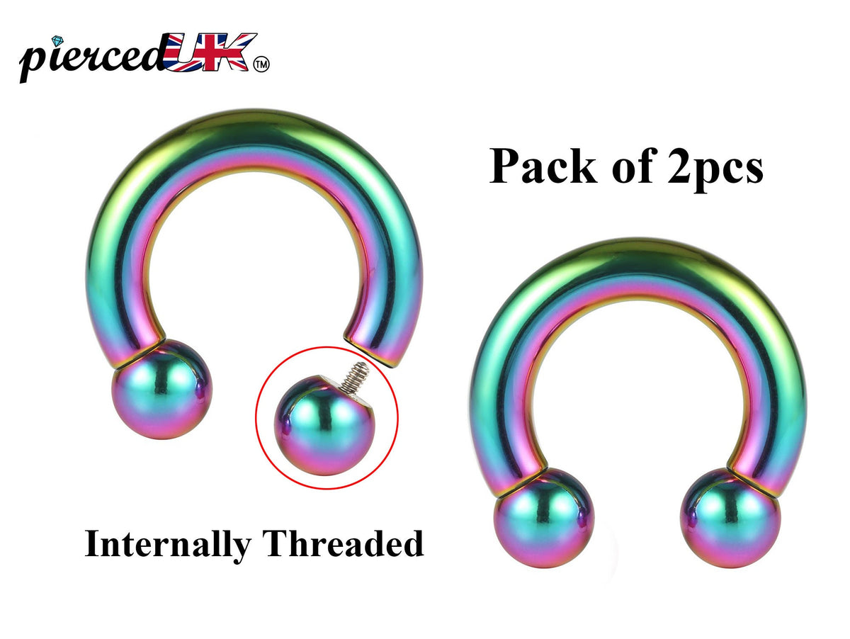 Rainbow Horseshoe Septum Ring: Surgical Steel Piercing (2pcs, 10g-0g)