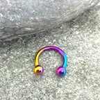 Rainbow Horseshoe Septum Ring: Surgical Steel Piercing (2pcs, 10g-0g)