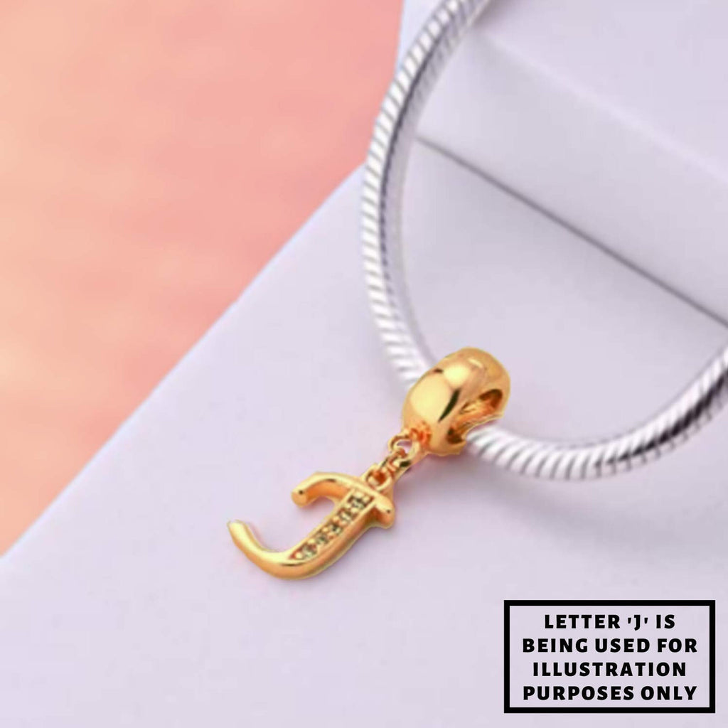 Gold Initial Charm: Sterling Silver Alphabet Letter with CZ Crystals