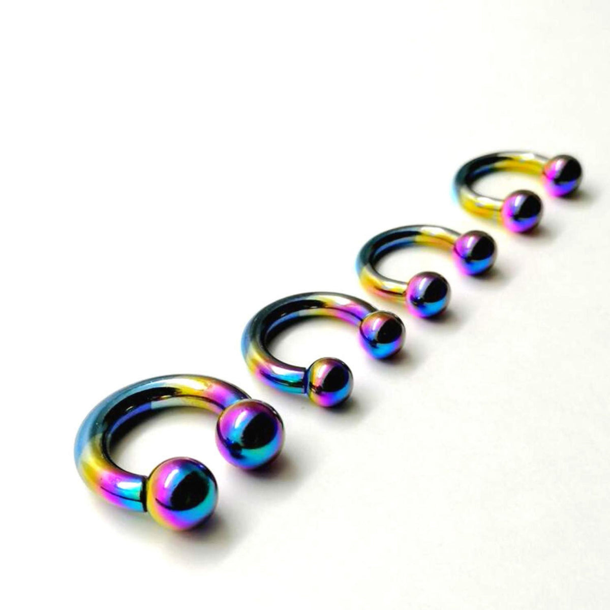 Rainbow Horseshoe Septum Ring: Surgical Steel Piercing (2pcs, 10g-0g)