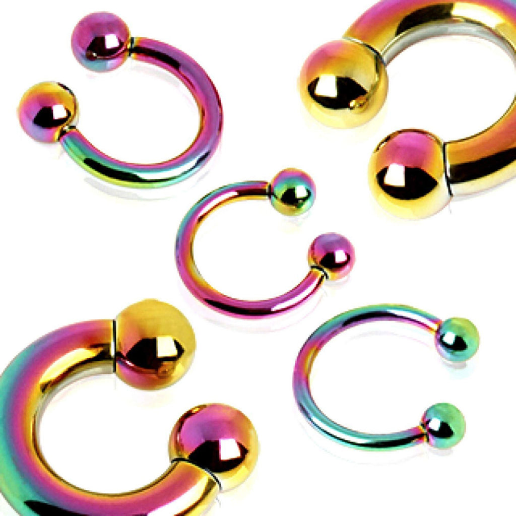 Rainbow Horseshoe Septum Ring: Surgical Steel Piercing (2pcs, 10g-0g)