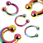 Rainbow Horseshoe Septum Ring: Surgical Steel Piercing (2pcs, 10g-0g)