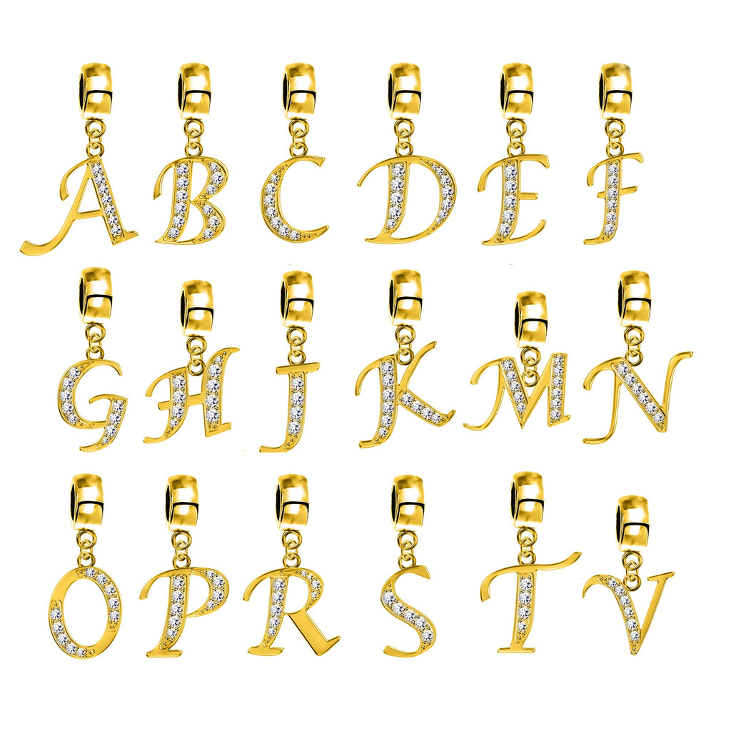 Gold Initial Charm: Sterling Silver Alphabet Letter with CZ Crystals