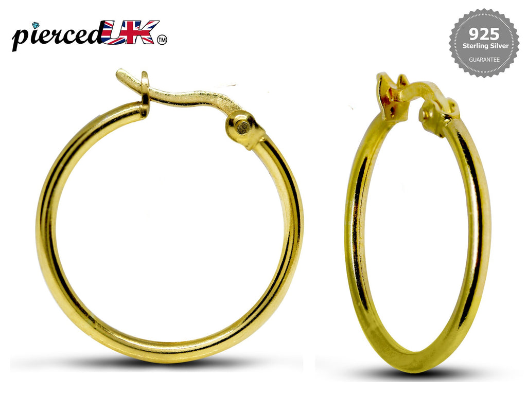 Sterling Silver Hoop Earrings: Latch Back, 14mm-20mm