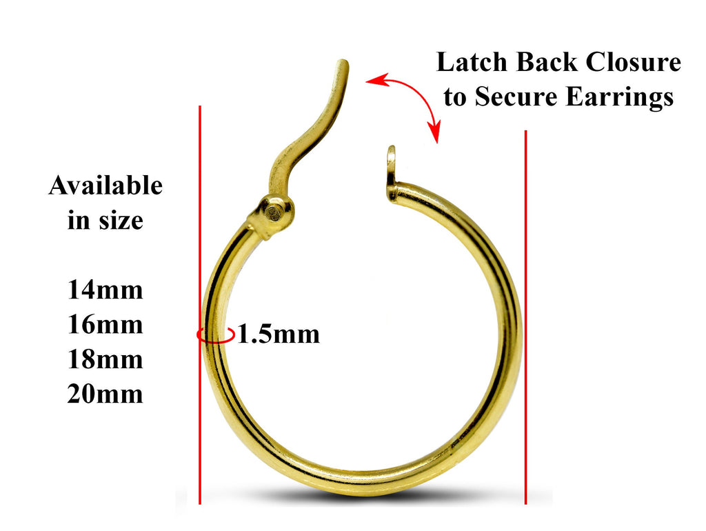 Sterling Silver Hoop Earrings: Latch Back, 14mm-20mm
