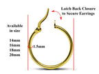 Sterling Silver Hoop Earrings: Latch Back, 14mm-20mm